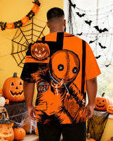 Big & Tall Men's Halloween Graffiti Cartoon Print Short Sleeve T-Shirt